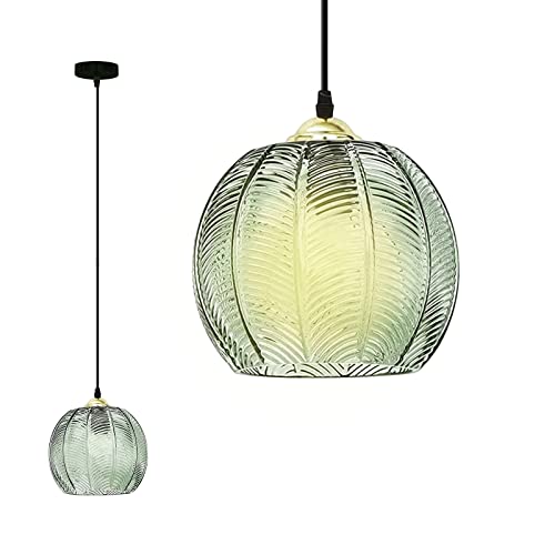 TaleTre Modern Green Striped Glass Hängeleuchte – 3-leichter Kerzenständer für Küche, Island, Schlafzimmer, Dining Room(7,9) von TaleTre