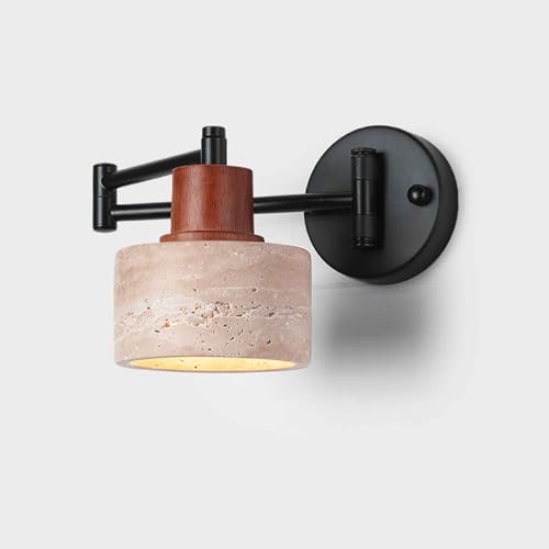 TaleTre Nordic Einfache Wandleuchte Schwarz Schwenkarm mit Vintage Lampenschirm aus gelbem Travertin - Naturstein Wandleuchte für Büro Wohnzimmer Schlafzimmer mit E27 Fassung 3000K TaleTre Nordic Einfache Wandleuchte Schwarz Schwenkarm mit Vintage Lampenschirm aus gelbem Travertin - Naturstein Wandleuchte für Büro Wohnzimmer Schlafzimmer mit E27 Fassung 3000K von TaleTre