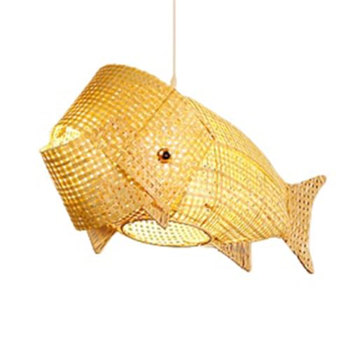 TaleTre Pendelleuchte aus geflochtenem Bambus in Fischform | Lampenschirm aus Naturweide | verstellbare Hängeleuchte für Schlafzimmer u von TaleTre