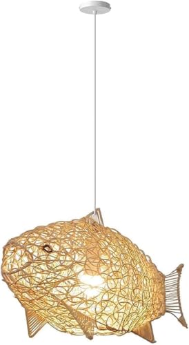 TaleTre Pendelleuchte aus geflochtenem Rattan in Form eines Daumenfischs, verstellbare Kordel, moderne Hängeleuchte für den Innen- und Außenbereich von TaleTre