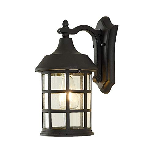TaleTre Traditionelle schwarze Aluminium-Wandlampe – mediterraner Stil Outdoor Laterne mit Glaslampe – E27 Sockel, 60 W max. – perfekt für Wohnzimmer, Veranden, und mehr von TaleTre