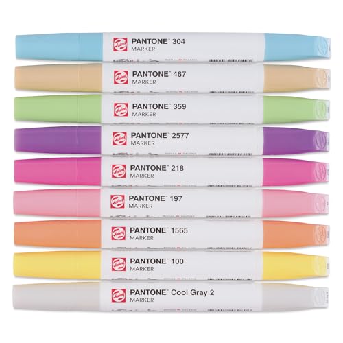 Talens | Pantone Marker 9er Set Pastel | Dual-Tip-Stift mit Pinselspitze und Keilspitze | Wasserbasierte, pigmentierte Tinte in Pantone-Farben Talens | Pantone Marker 9er Set Pastel | Dual-Tip-Stift mit Pinselspitze und Keilspitze | Wasserbasierte, pigmentierte Tinte in Pantone-Farben von Talens