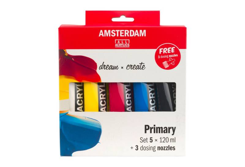 Talens Acrylfarbe Acrylfarben-Set Starter, inkl. 3 Dosierspitzen 5 x 120 ml von Talens