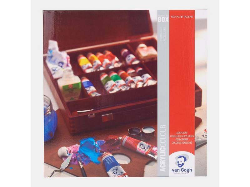 Talens Acrylfarbe Van Gogh Acrylfarbe Inspiration-Box mit 14x40 ml-Tuben + Zubehör, Holzkasten von Talens