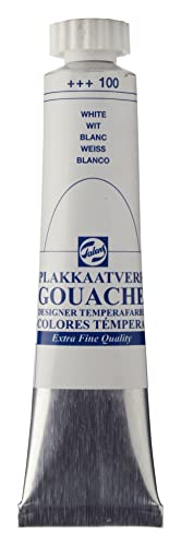 Talens Gouache Extra Fine Quality - 20 ml Tube - Weiß 100 - Hochpigmentierte, matte Oberfläche - Künstler- und Designerfarbe von Talens