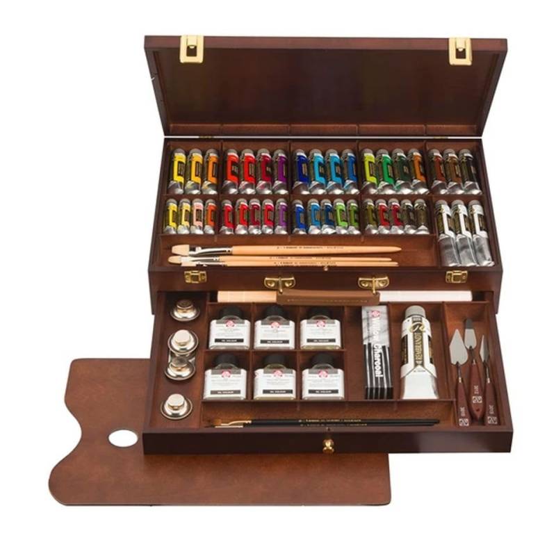 Talens Ölfarbe Ölfarben-Set mit Holzkasten Excellent, 19 x 15 ml + 18 x 40 ml + 3 x 60 ml + 1 x 150 ml + Zubehör von Talens