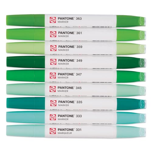 Talens | Pantone Marker 9er Set Green | Dual-Tip-Stift mit Pinselspitze und Keilspitze | Wasserbasierte, pigmentierte Tinte in Pantone-Farben von Talens