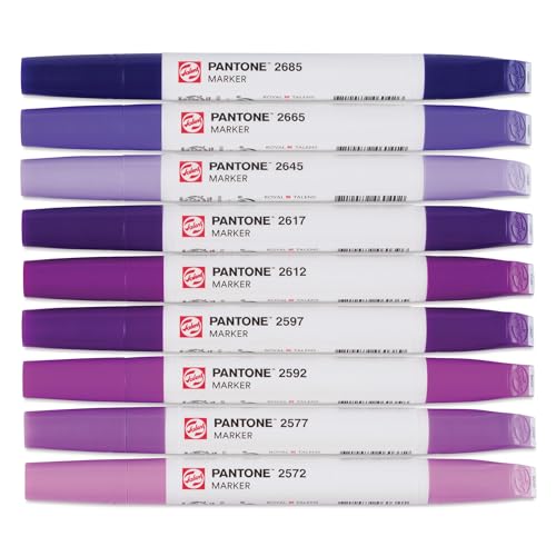 Talens | Pantone Marker 9er Set Purple | Dual-Tip-Stift mit Pinselspitze und Keilspitze | Wasserbasierte, pigmentierte Tinte in Pantone-Farben von Talens