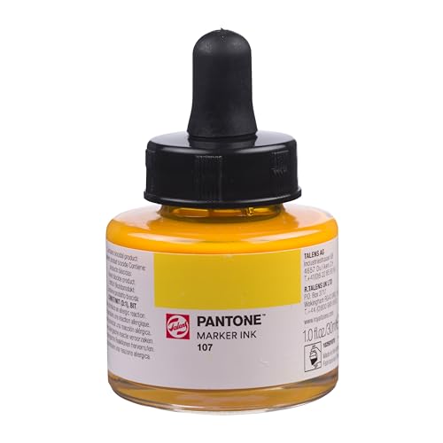 Talens | Pantone Marker-Tinte 30 ml 107 | Flüssige Tinte + Marker-Nachfüllung | Wasserbasierte, pigmentierte Tinte in 108 Pantone-Farben von Talens