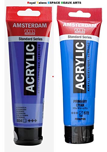 Talens Royal Amsterdam Standard Acrylfarbe 120ml-Ultramarin und Primärcyan Set 2pcs von Talens