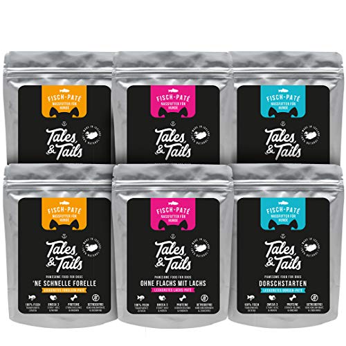 Tales & Tails® - Nassfutter für Hunde aus 100% isländischem Fisch | Getreidefreies Hundefutter, Natürlich, Nährstoffreich, Zuckerfrei | Probepaket mit 3 Sorten: Dorsch, Forelle, Lachs | 6x300g … von Tales & Tails PAWESOME FOOD FOR PETS