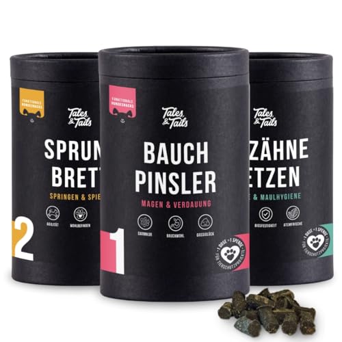 Tales & Tails - Rundum-Sorglos-Paket 3er Paket aus Snacks für Verdauung | Sprungkraft und Zahnpflege | Für Allergiker | Getreidefrei | 3 Dosen - 3 x 325g von Tales & Tails PAWESOME FOOD FOR PETS