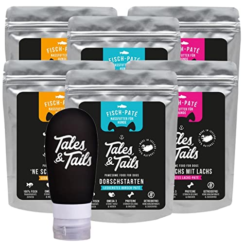 Tales & Tails - Schlecktubenpaket I Futtertube für Hunde + 6X hochwertige Belohnung zur Befüllung I 6 x 300g Nassfutter I Monoprotein I 100% Fisch Mix von Tales & Tails PAWESOME FOOD FOR PETS