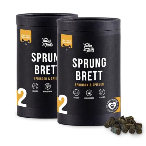 Tales & Tails Sprungbrett Funktionaler Snack für Hunde, MSM, Grünlippmuschelpulver, Kollagen, Allergiker geeignet, Getreidefrei (2 Dosen / 2 x 325g) von Tales & Tails PAWESOME FOOD FOR PETS