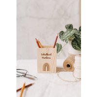 Einschulung Deko - Personalisierter Stiftebecher Aus Holz "Name & Regenbogen" | Stiftehalter Für Erstklässler Geschenk Die Schultüte von TalesOfMarley