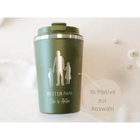 Thermobecher Mit Gravur Personalisiert | Bester Papa Kindernamen Dad Silhouette Graviert Kaffeebecher To Go Namen Vatertag von TalesOfMarley