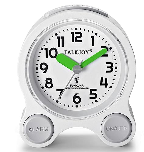 TalkJoy Profi Sprechende Uhr Funkuhr Tischuhr mit 5 Alarm Wecker Zeitansage und Datum Funkwecker LAUT & Beleuchtung große Zahlen für Senioren/Sehbehinderte von TalkJoy