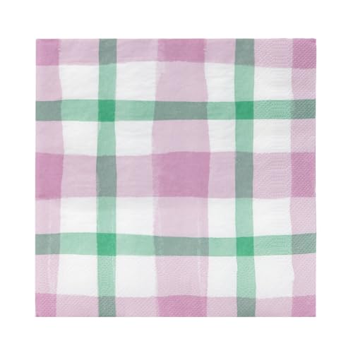 20 x Pink and Green Gingham Checkered Napkins for Tea Parties, Picnics, Mother’s Day | Easter Table Decorations, Spring Serviettes for Decoupage | Eco-Choice | (NO Plastic) Talking Tables Branded von Talking Tables