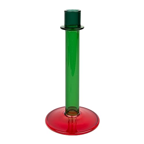 Großer Kerzenhalter aus Glas, Moderne Tischdekoration, Verwendung als Heimdekoration, Strumpffüller, Wichteln, Größe: 19 cm, Grün und Rot von Talking Tables