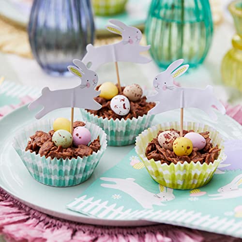 Oster-Cupcake-Förmchen zum Backen und Hasen, Kuchendekorationen, 24 x grüne und gelbe Gingham-Muffineinlagen mit Rezept, Aktivitäten für Kinder von Talking Tables