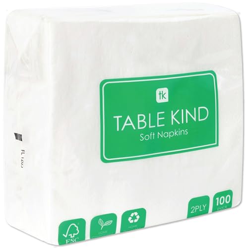 Table Kind 100 weiche weiße Servietten in Großpackung, hochwertige Servietten für Partys, Catering und den täglichen Gebrauch, FSC, nachhaltig und recycelbar, hergestellt in der EU | 2lagig | 33cm von Talking Tables