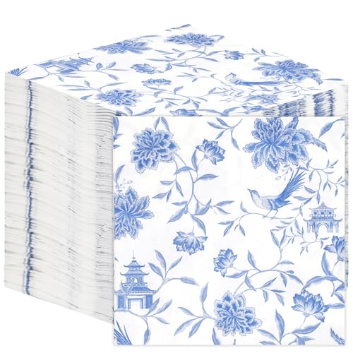 Table Kind 100 x Großpackung, weiche, recycelte, blaue Chinoiserie-Papierservietten, Einweg-Partyservietten für Geburtstage, Hochzeiten, Alltagsgeschirr, Catering, hergestellt in der EU, 2-lagig, 33cm von Talking Tables