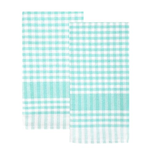 Talking Tables 2 x mintgrüne Gingham-Küchentücher Tischwäsche Stoff-Geschirrhandtücher große Karierte Servietten saugfähig langlebig weiche Baumwolle schnelltrocknend ECO-Verpackung 45 cm x 70 cm von Talking Tables