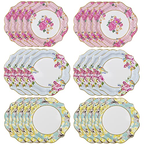 Talking Tables 24 Stück Afternoon Tea Vintage Floral Pappteller | Wirklich krumptious | für Geburtstagsfeier, Babyparty, Hochzeit und Jahrestag, Einweggeschirr in Pastellfarben von Talking Tables