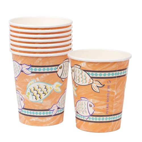 Talking Tables 8 x Souk Orange Fish Pappbecher, umweltfreundlich, Einwegbecher, 250 ml, Geburtstagsparty, Feier, Garten, Getränke, Versammlungen von Talking Tables