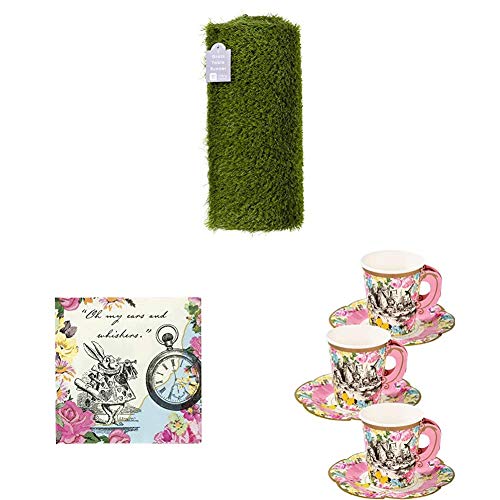 Talking Tables Artificial Grass Table Runner, Alice in Wonderland Cocktail Napkins, Cup and Saucer Set | Mad Hatter Afternoon Tea Party Tableware Decorations for kids or adults birthday parties von Talking Tables