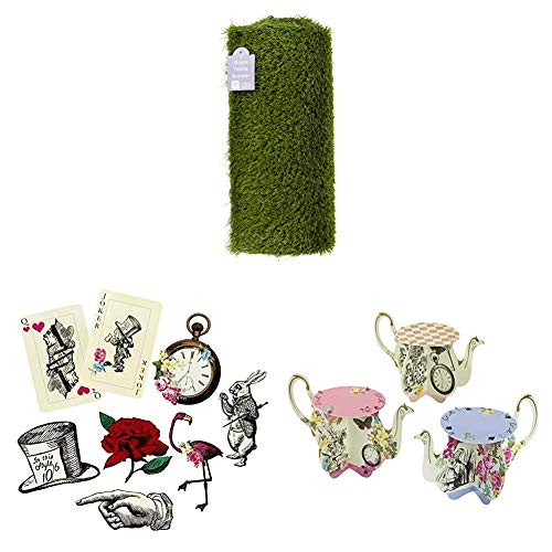 Talking Tables Artificial Grass Table Runner, Alice in Wonderland Party Décor Props, floral centrepiece teapot vase | Mad Hatter Afternoon Tea Party Tableware Decorations birthday parties von Talking Tables