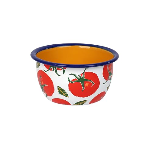 Talking Tables 12 cm Emaille-Schale mit Tomaten Design, 1 Stück, langlebig, bruchsicher, ideal für Snacks, Salate, Suppen, spülmaschinenfest, handgefertigt, 12 cm Durchmesser von Talking Tables