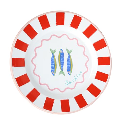 Talking Tables Bon Appetit Handgefertigtes Emaille-Dinnerteller mit Fisch-Design leicht perfekt für Outdoor-Dining Picknick Camping und Strand stilvolles Sommergeschirr spülmaschinenfest 25 cm von Talking Tables