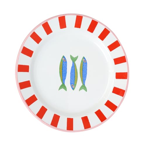 Talking Tables Bon Appetit Handgefertigtes Emaille-Teller mit Fisch-Design langlebig leicht perfekt für Outdoor-Dining Picknick Camping und Strand stilvolles Sommergeschirr spülmaschinenfest 20 cm von Talking Tables