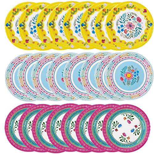 Talking Tables Bunte Pappteller im Boho-Stil, 24 Stück, Einweggeschirr für Kindergeburtstage, Encanto-Party-Dekorationen, hawaiianisches Thema, Sommer-Picknick, Grillen – 23 cm, Blau, Rosa von Talking Tables