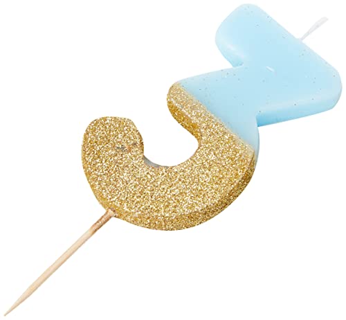 Talking Tables Geburtstagskerzen | Kerzen für Geburtstagskuchen | Kerzen blau | 3 Geburtstagskerze Cake Topper | Gold Glitzer und Blau von Talking Tables