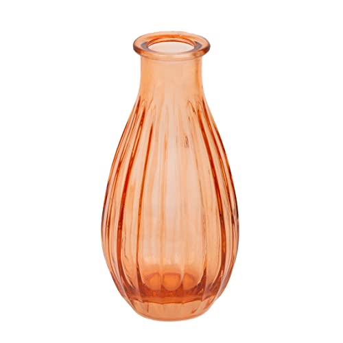 Talking Tables Orange Glas Bud Vase für Blumen | Kleine gerippte schmale Flaschen für Herbst Home Decor, Arrangements, Hochzeit Tafelaufsätze für Tischdekorationen, Fensterbank, Einheitsgröße von Talking Tables