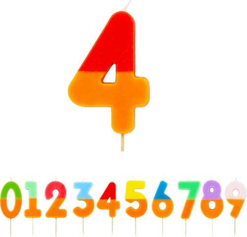 Talking Tables Orange und Rot Kerze Zahl 4 für Kuchen | Bunte Geburtstagstortenaufsatz Dekorationen für Kinderparty, Jungen 4., 14., Mädchen, Jahrestag, Meilenstein von Talking Tables