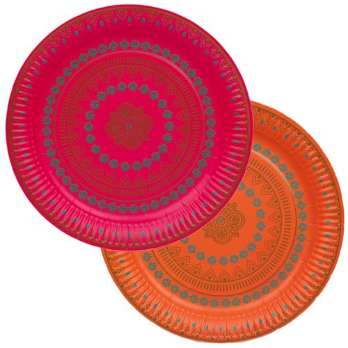 Talking Tables Premium Pappteller für Diwali Party Dekorationen für den Tisch | Recycelbare Geschirr | Servierplatten | Einweggeschirr für Boho Thema | Mandala Design Rosa Orange | 12 Stück von Talking Tables
