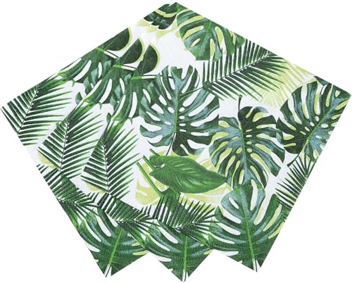 Packung mit 20 tropischen Servietten | Grüne Papierservietten mit Palmblatt-Design | Einweggeschirr für Kinderparty, Safariparty, Dschungel, Dinosaurier, Sommer, hawaiianisches Thema von Talking Tables