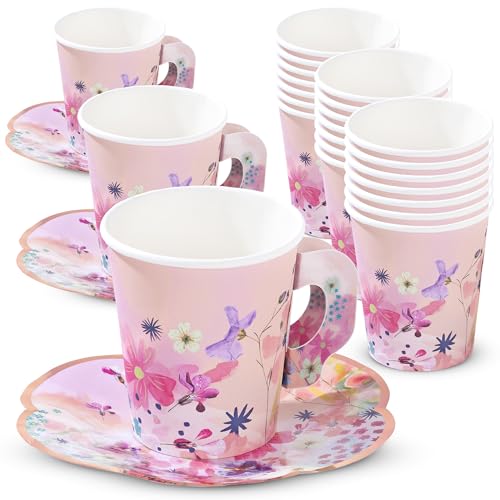 Talking Tables UK Einweg-Teetassen und Untertassen-Set mit Vintage-Blumenmuster, 24 Stück von Talking Tables