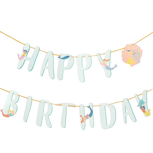Talking Tables WAVESGARLAND Wiederverwendbare Wimpelkette mit Meerjungfrauen-Motiv Happy Birthday | Partydekoration unter dem Meer | Papierbanner ist 3 m lang von Talking Tables