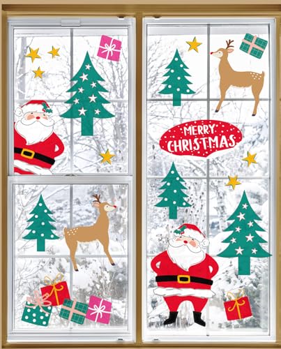 Weihnachts-Fensteraufkleber, wiederverwendbar, Glasaufkleber (kein Kleber), festliche Weihnachts-Party-Dekorationen, kinderfreundlich, mit Weihnachtsmann, Rudolph, Schneeflocken, Bäumen, hergestellt von Talking Tables