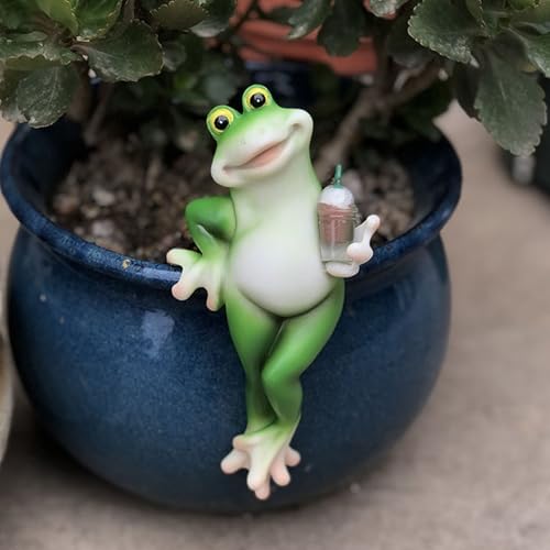 Frosch Deko Figuren Gartendeko für Draußen, Harz Frosch Blumentopf Hänger Statue Frösche Miniteich Deko Garten Tiere Gartenfiguren Frosch Blumentopfhänger Wetterfest Dekofiguren Teichdeko (A) von Talleros