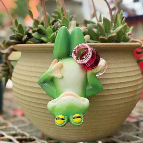 Frosch Deko Figuren Gartendeko für Draußen, Harz Frosch Blumentopf Hänger Statue Frösche Miniteich Deko Garten Tiere Gartenfiguren Frosch Blumentopfhänger Wetterfest Dekofiguren Teichdeko (B) von Talleros