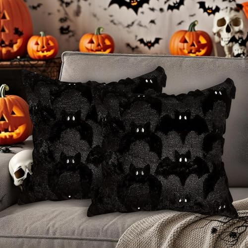 Halloween Deko Kissenbezüge,45*45cm Halloween Kissenbezug Gestickter Geist Fledermaus Kissen Dekoration Kissenhülle,Zierkissenbezug Helloween Kissenbezüge Deko Kissen für Home Sofa Schlafzimmer (02) von Talleros