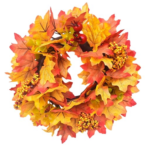 Herbstkränze für Haustür,45cm Türkranz Herbst Außen für Herbstdeko,Tür Fenster Wandbehang Herbst Dekoration mit Ahornblatt für Erntedankfest Thanksgiving Halloween,Weihnachtsdekoration (02) von Talleros