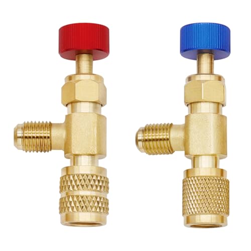 Sicherheitsadapter Durchflussregelventil, 2 Stück Messing Durchflussregelventil für Klimaanlage 1/4 ''-5/16'', Klimaanlage R32 R22 Adapter, Kältemittelsicherheitsventil (A) von Talleros