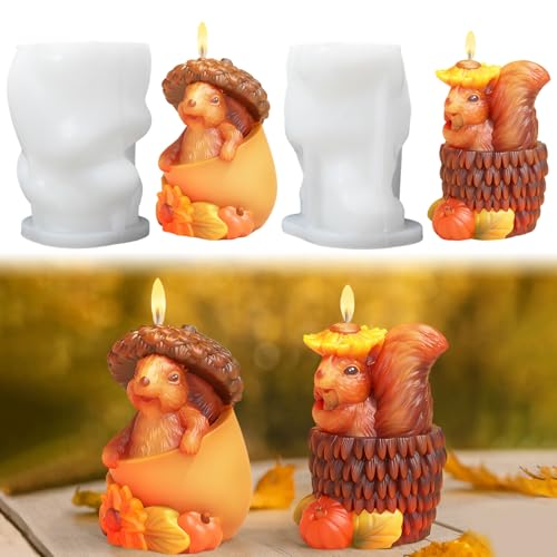 Silikonformen Gießformen Herbst, 2 Stück Silikonform Herbst 3D Eichhörnchen Kerzenformen zum Gießen Tiere Kerzenform Gießformen Silikon Giessformen Silikon Gießform Herbst für Kerzen, Gips (A) von Talleros