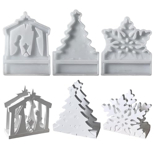 Silikonformen Gießformen Weihnachten, Silikonform Weihnachten Krippe Weihnachtsbaum Schneeflocken Gips Zum Gießen Gießformen Silikon Giessformen Silikon Gießform Weihnachten Krippenfiguren (3 Stück) von Talleros